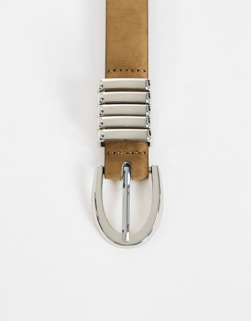 Topshop Bobbi suedette multi keeper belt in sand, 2 of 3