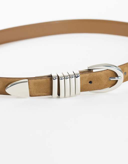 Topshop Bobbi suedette multi keeper belt in sand, 3 of 3