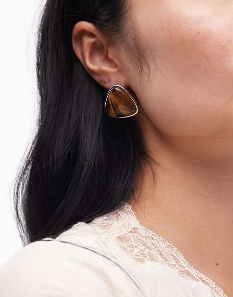 Topshop Bobbi triangular stud pearl earrings in silver - view 1