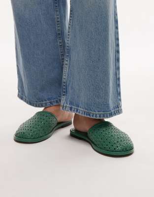 Topshop - Bobby - Gewebte Leder-Clogs in Grün