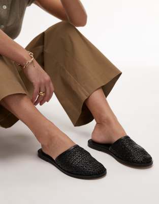 Topshop - Bobby - Gewebte Leder-Clogs in Schwarz