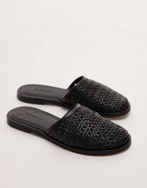 Topshop Bobby leather woven clogs in black