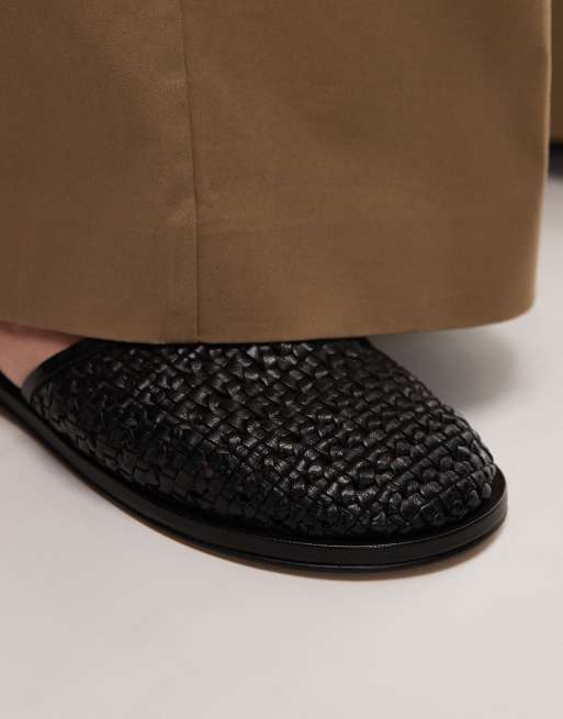 Topshop Bobby leather woven clogs in black