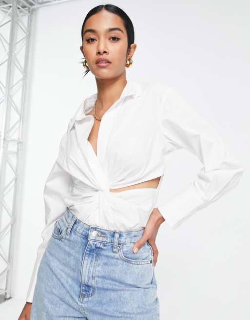 Topshop – Body in Weiß mit verdrehtem Design vorne