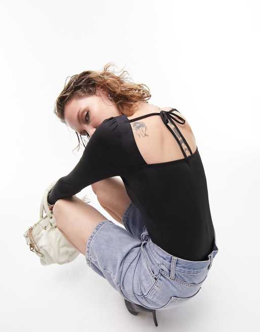 Topshop - Body met lange pofmouwen in zwart
