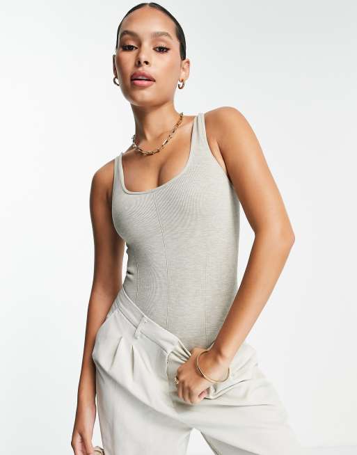 Topshop - Body sans coutures à encolure carrée et détail corset - Sauge