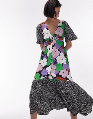 Topshop Bold Floral Mix And Match Midi Dress In Multi