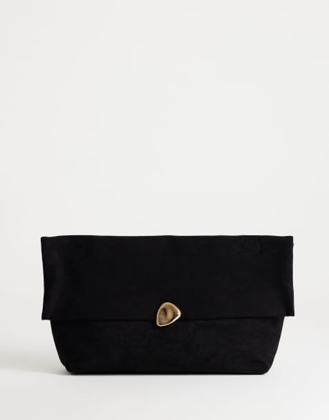Topshop - Bolso clutch extragrande de ante sintético con herrajes en negro - view 1