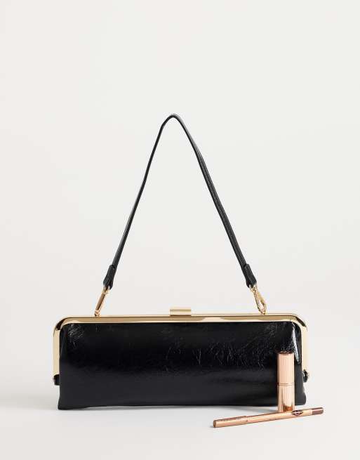 Topshop - bolso de hombro pequeño rectangular con cierre de boquilla en negro, 2 de 4