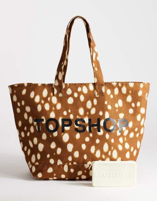 Topshop - Bolso tote grande con estampado de ciervo de lona, 2 de 4