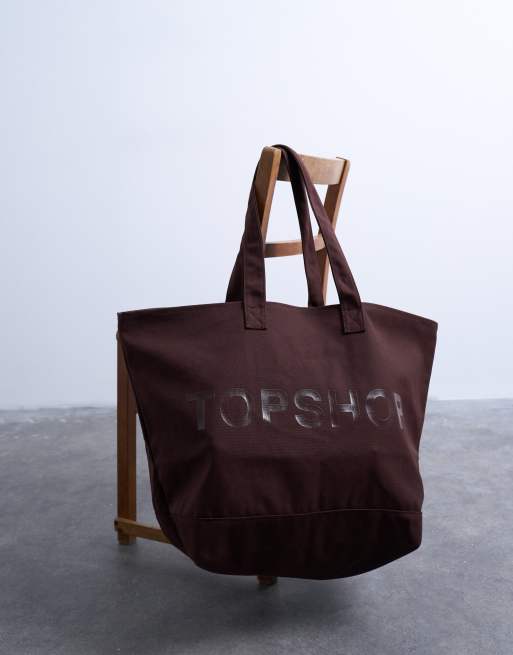 Topshop - bolso tote grande de lona marrón, 2 de 4