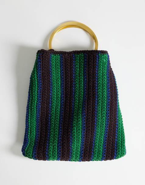 Topshop - Bolso verde a rayas de croché con asa de metal Carlie - view 1