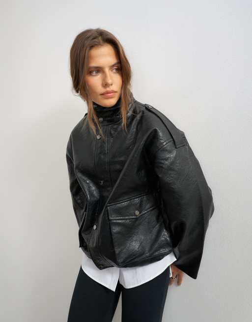 Topshop bomber à col cheminée et cordon de serrage noir, 2 de 4