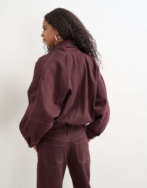 Topshop bomber à col drapé portefeuille en aubergine, 4 de 4