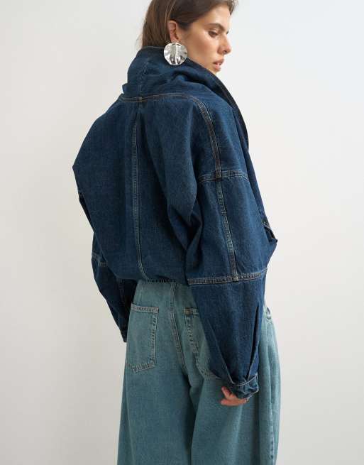 Topshop bomber à col drapé portefeuille en bleu soufre, 2 de 4