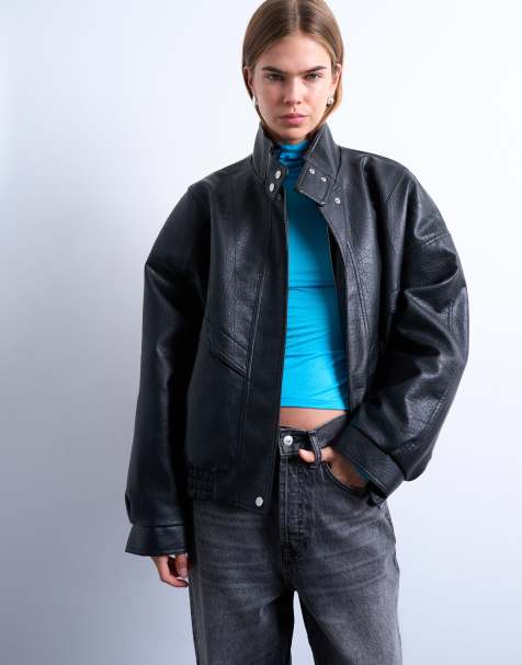 Topshop - Bomber à surpiqûres avec détail double épaisseur à l'avant - Noir - view 1