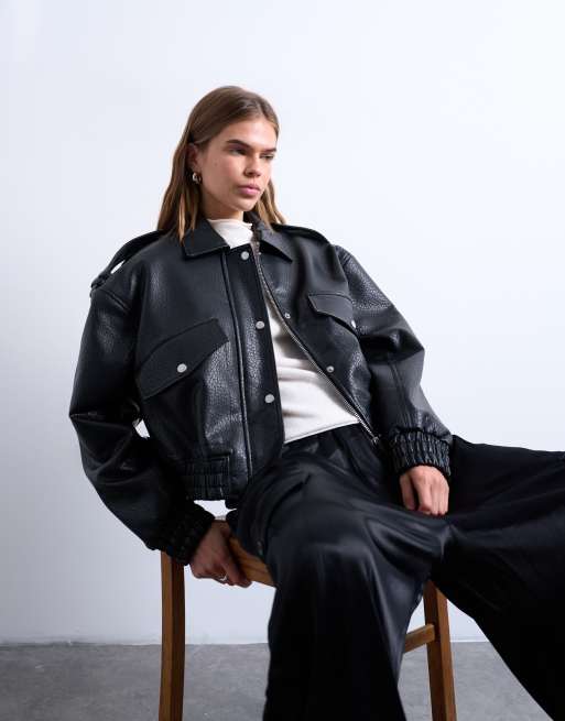Topshop - Bomber boule style années 80 en similicuir - Noir, 3 de 4