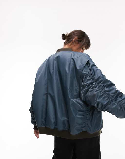 Topshop - Bomber classique oversize en nylon - Bleu, 4 de 4