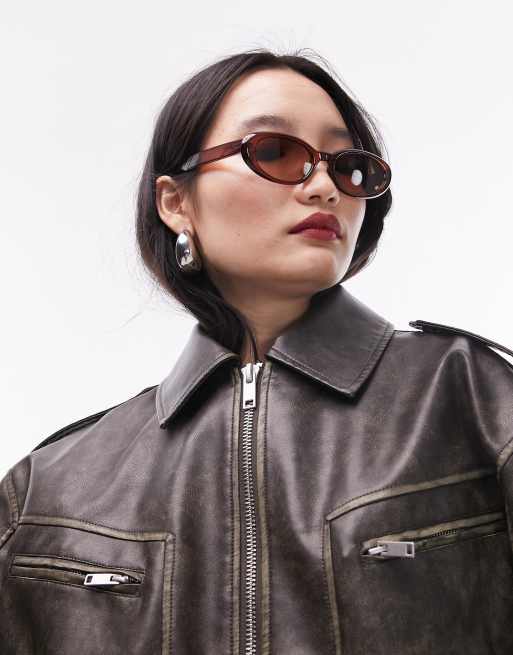 Topshop - Bomber court en similicuir avec col - Noir délavé, 2 de 4