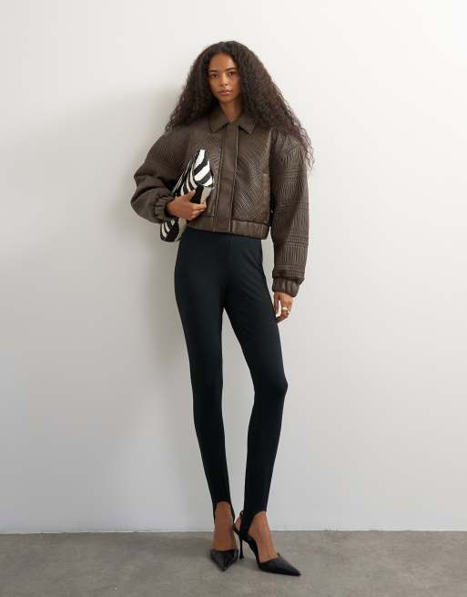 Topshop bomber en imitation cuir texturé marron chocolat, 4 de 4