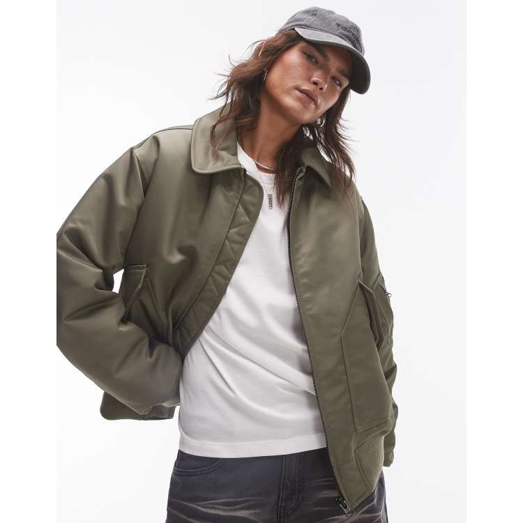 Veste Bomber Kaki Topshop Petite Taille 8 - Occasion Très Bon état, Nylon, Pour Femme