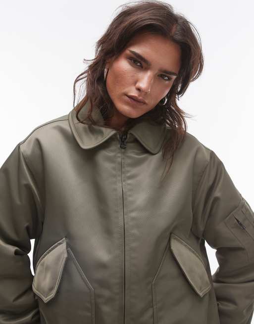 Topshop - Bomber en sergé de nylon - Kaki, 4 de 4