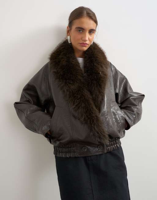 Topshop bomber jacket avec bordure marron, 3 de 4