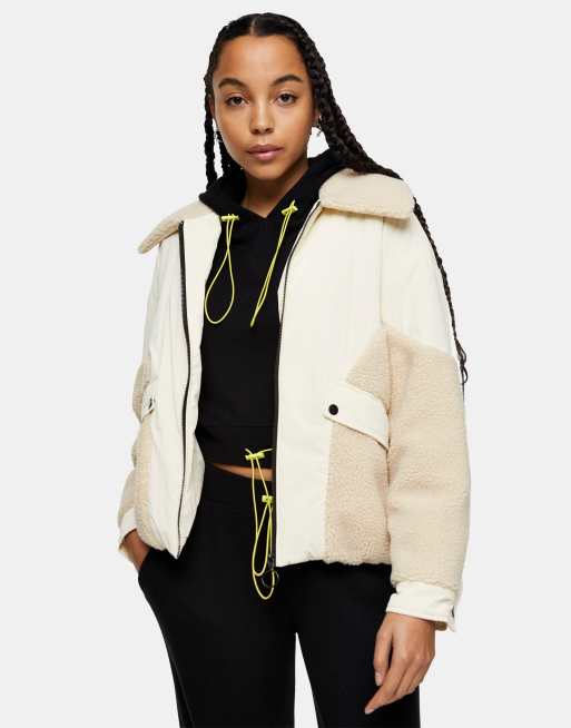 bomber jacket with trim in cream ASOS