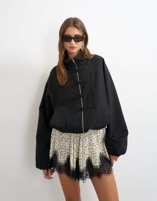 Topshop Bomber Mandarin Collar Jacket In Black