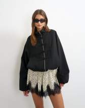 Topshop bomber mandarin collar jacket in black