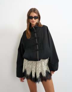 Bomber mandarin collar jacket in black