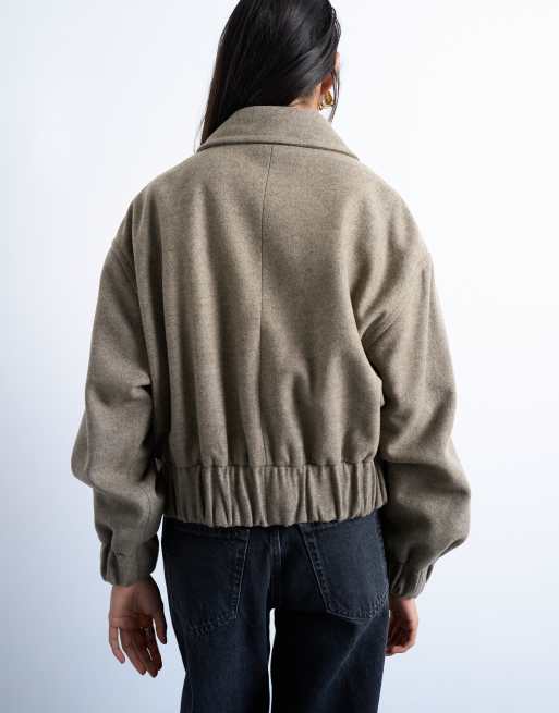 Topshop - Bomber matelassé coupe courte épurée en laine mélangée doublée - Taupe, 4 de 4