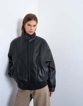 Lioness Vista Exclusive leather look contrast stitch bomber jacket in baby blue