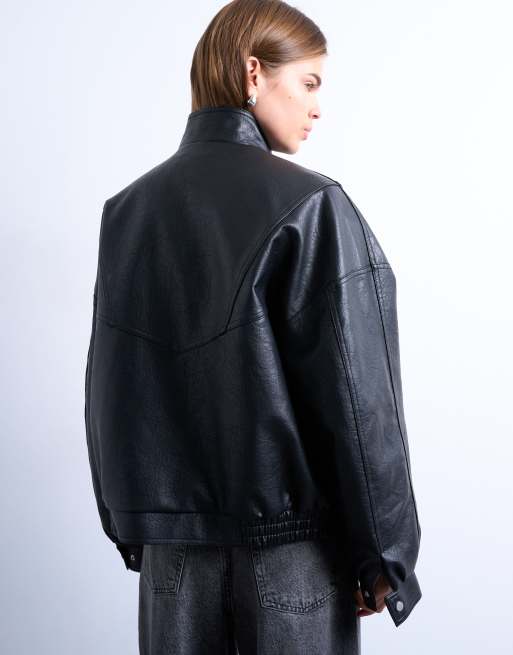 Topshop - Bomber nero con doppie cuciture a vista sul davanti, 4 di 4
