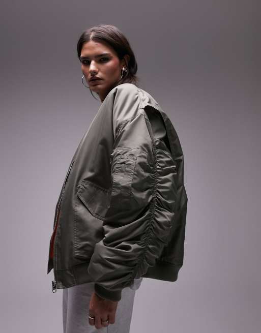 Topshop - Bomber oversize classico in nylon color kaki