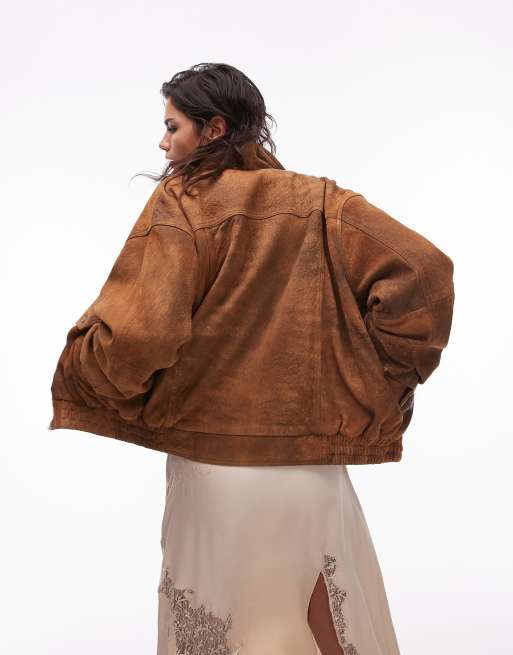 Topshop - Bomber oversize en daim de qualité supérieure - Fauve, 4 de 4