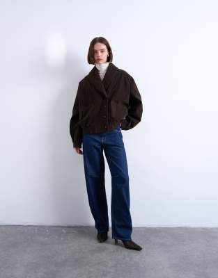 Topshop - Bomber oversize en imitation daim avec col châle - Chocolat-Brown