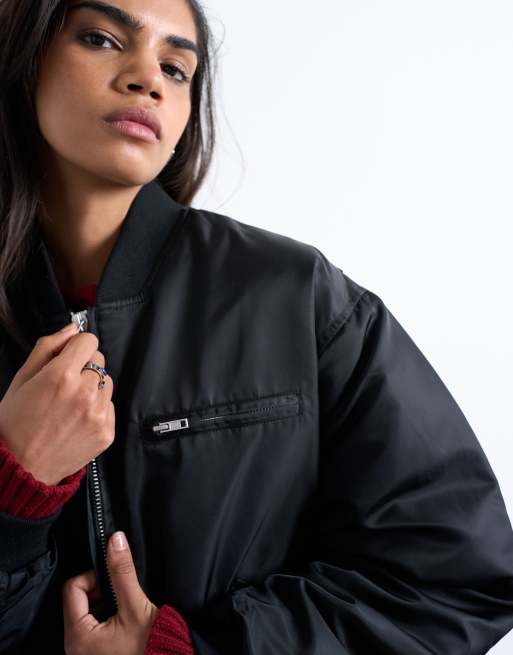 Topshop - Bomber oversize en nylon - Noir, 3 de 4