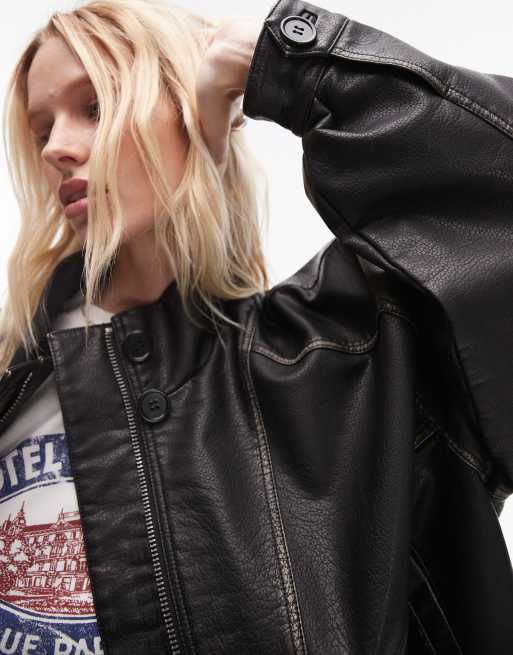 Topshop - Bomber oversize en similicuir - Noir, 4 de 4
