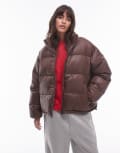 [Topshop] Topshop bomber puffer jacket in choc-Brown S Choc