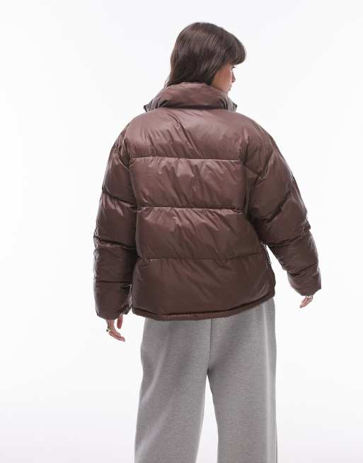 Topshop bomber puffer jacket in choc