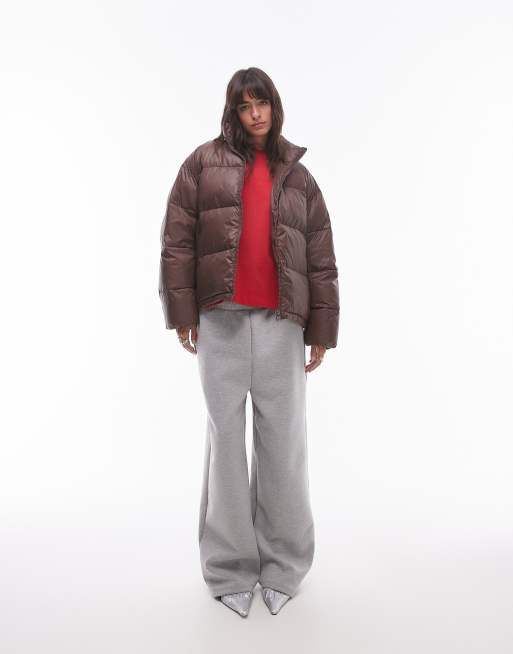 Topshop bomber puffer jacket in choc
