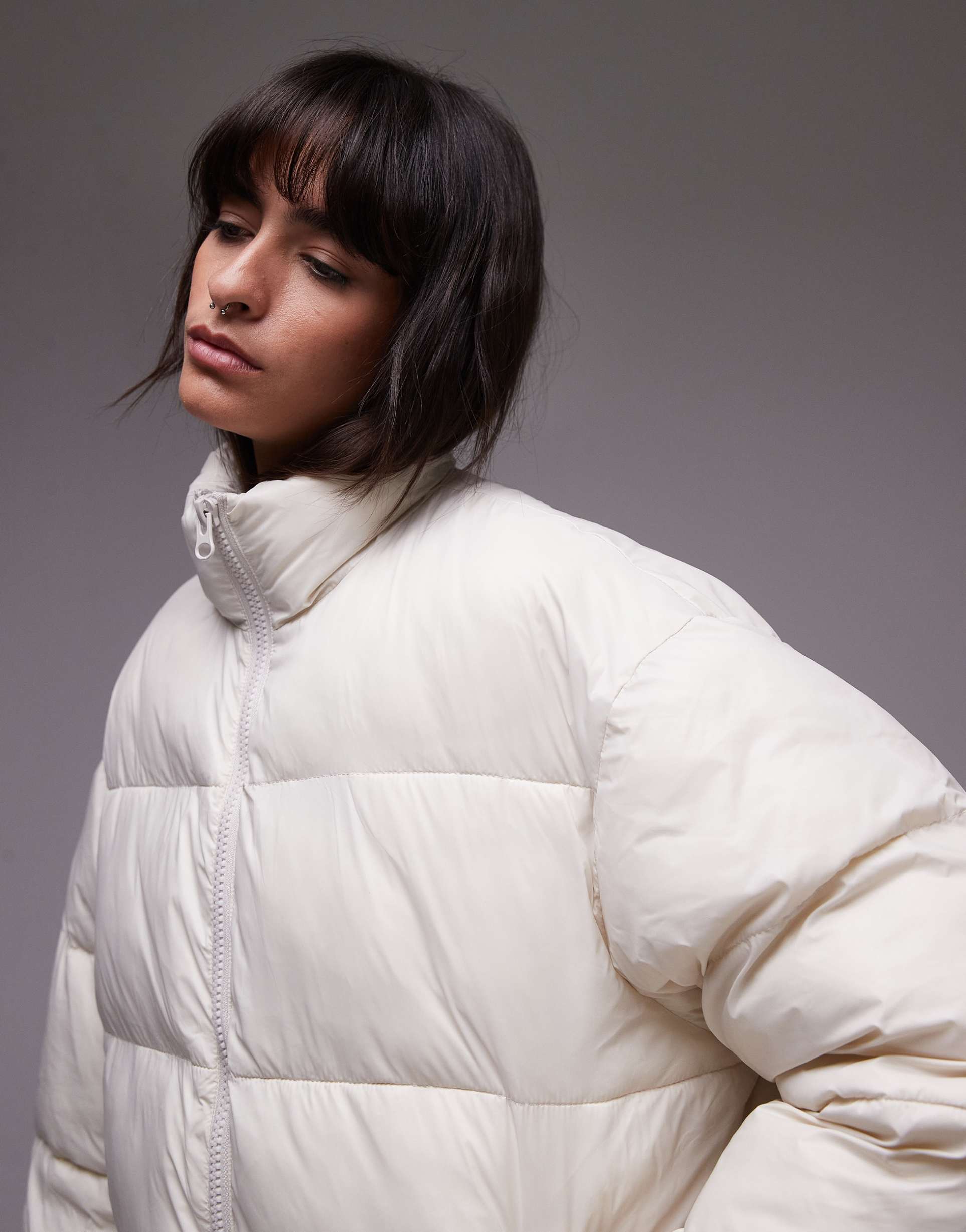 topshop bomber puffer jacket in cream
