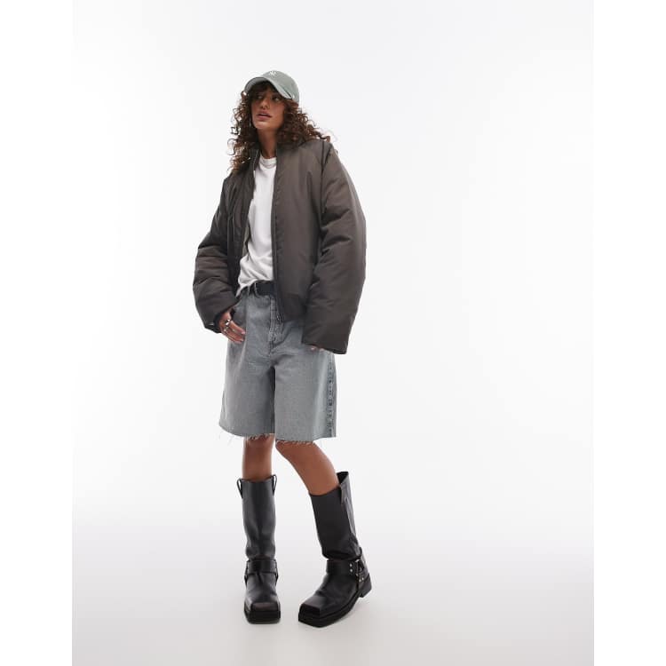 Topshop bomber puffer jacket in khaki ASOS