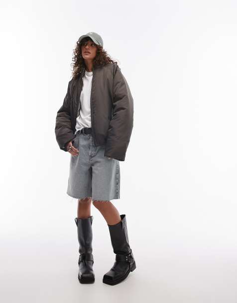 Topshop bomber puffer jacket in khaki