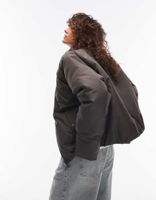 Topshop bomber puffer jacket in khaki, 4 of 4