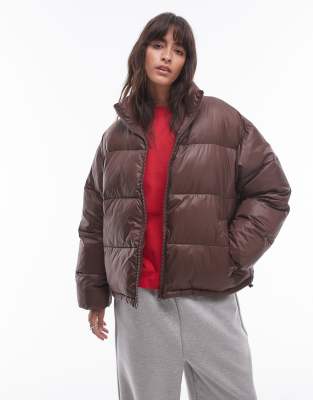 Topshop - Bomber-Pufferjacke in Schokobraun