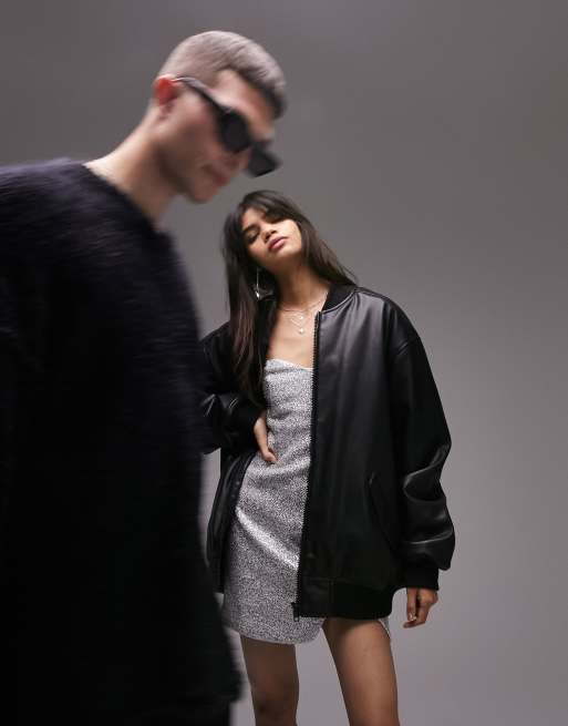 Topshop - Bomber super oversize en similicuir - Noir, 2 de 4