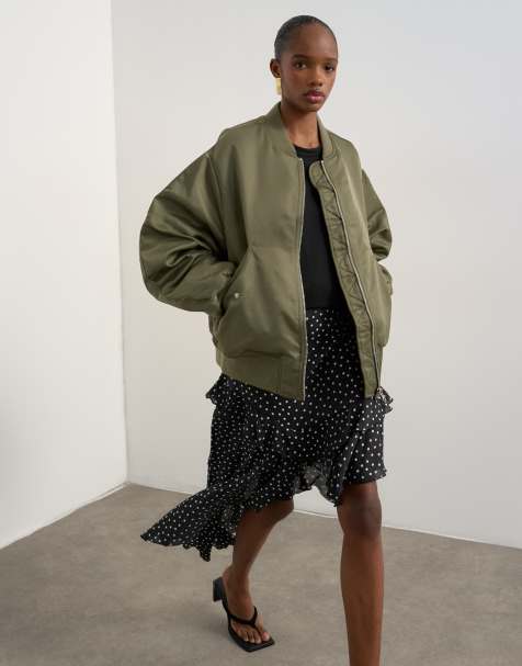 Topshop bomber with contrast lining in green 