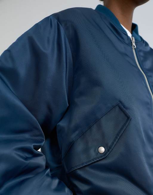 Topshop - Bomberjack met contrasterende voering in marineblauw, 2 van 4
